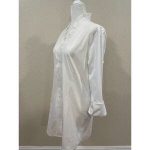 ~ Coldwater Creek L 14 Blouse White No Iron Lg Shirt Button Pleated V-neck Tunic